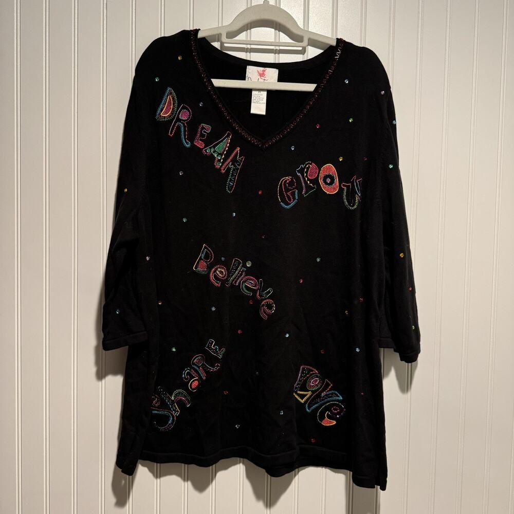 Quacker Factory Sequined Positive Affirmation Sweater Colorful Plus Size 2X